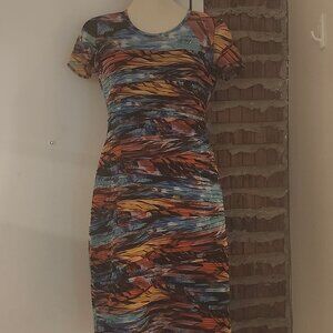 Joseph Ribkoff Pleated Mesh Lined Dress Multi Colored Invisible Zipper Size 10